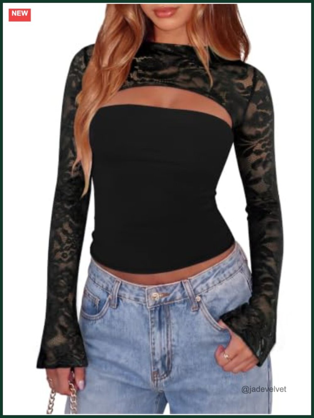 Lace Long Sleeve Cutout Y2K Going Out Crop Top Bell Sleeve Sexy Night Out